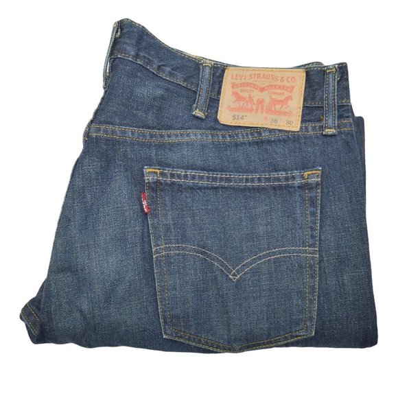Levis 514 Size 38x30 Jeans Mens Straight Leg Regular Fit Dark Wash Distressed - Picture 1 of 7